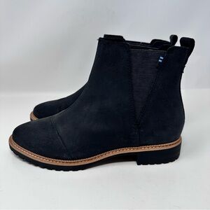 Toms Cleo Water Resistant Leather Chelsea Ankle Booties Boot Black Size 6.5